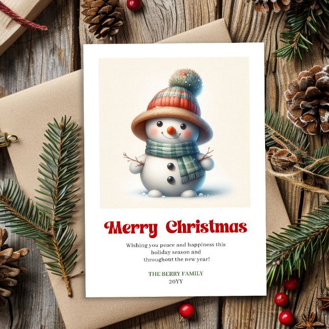 Cartão De Festividades Joyful Christmas snowman watercolor holiday card (Joyful Christmas snowman watercolor holiday greeting printable)