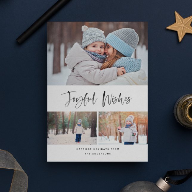 Cartão De Festividades Joyful Deseja o Natal do Script de Pincel Moderno (Criador carregado)