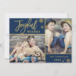 Cartão De Festividades Joyful Dourado Frame Moderno Script 2 PHOTO Sauda