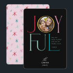 Cartão De Festividades JOYFUL FAMILY PHOTO modern elegant icon colorful 2<br><div class="desc">by kat massard >>> WWW.SIMPLYSWEETPAPERIE.COM <<< An elegant card design featuring the quote "JOYFUL" with combined elegant script type with serif typography,  and plain colour on the backside,  giving you the opportunity to handwrite a personal message. With trendy edged square shaped photo on the front for your favourite photo!</div>