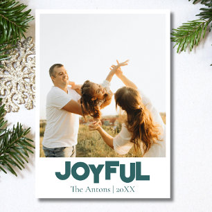 Cartão De Festividades Joyful Holiday Family Photo Transformative Teal