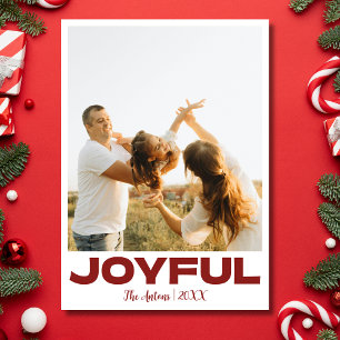 Cartão De Festividades Joyful Modern Holiday Family Photo Deep Burgundy