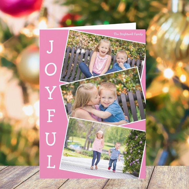 Cartão De Festividades Joyful Pink Photo Photo Cute Folheto de Natal (Criador carregado)