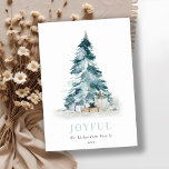 Cartão De Festividades Joyful Snow Watercolor Pine Árvore de Natal Presen<br><div class="desc">Se precisar de mais alguma personalização,  por favor,  sinta-se à vontade para me enviar uma mensagem em yellowfebstudio@gmail.com.</div>