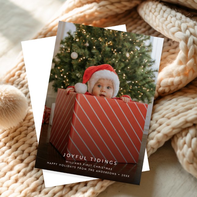 Cartão De Festividades Joyful Tidings | Baby’s First Christmas Photo (Criador carregado)
