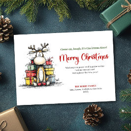 Cartão De Festividades Joyful Whimsical Reindeer Holiday Greeting Card