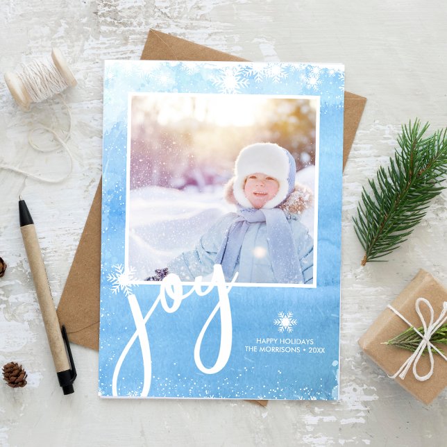 Cartão De Festividades Joyful Winter Watercolor Snowflake Photo Holiday (Criador carregado)