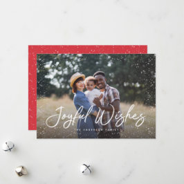 Cartão De Festividades Joyful Wish Script Snow Foto de Natal