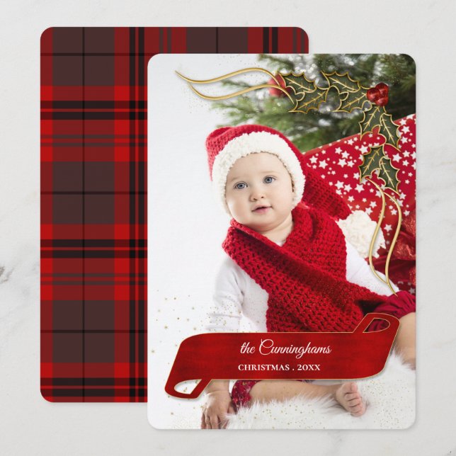 Cartão De Festividades Joyous e Jolly com Arcos de Holly Photo (Frente/Verso)