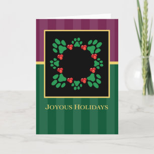 Cartão De Festividades Joyous Holidays Paw Print Wreath Greeting Card
