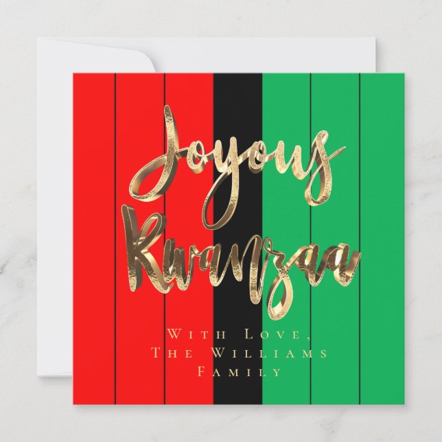 Cartão De Festividades Joyous Kwanzaa Elegante Script Vermelho Preto Verd (Frente)