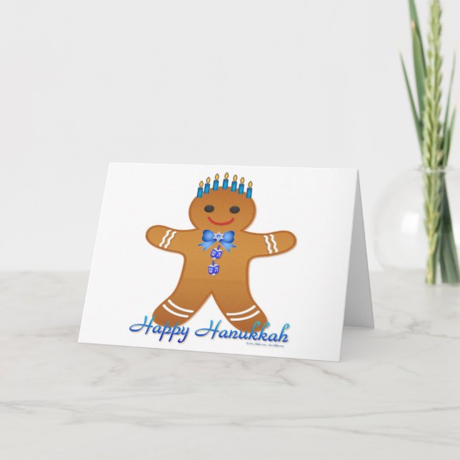 Cartão De Festividades Judaica Hanukkah Gingerbread Man Menorah (Frente)