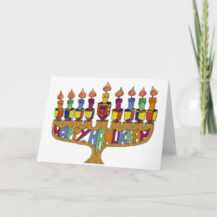 Cartão De Festividades Judaica Happy Hanukkah Dreidel Menorah