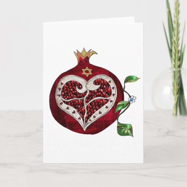 Cartão De Festividades Judaica Pomegranate Heart Hanukkah Rosh Hashanah (Frente)