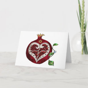 Cartão De Festividades Judaica Romã Coração Hanukkah Rosh Hashanah