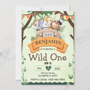 Cartão De Festividades Jungle Safari Wild One Birthday Invitation Card