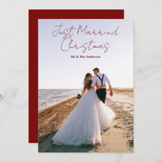 Cartão De Festividades Just Married Christmas Greetings Customize Photo