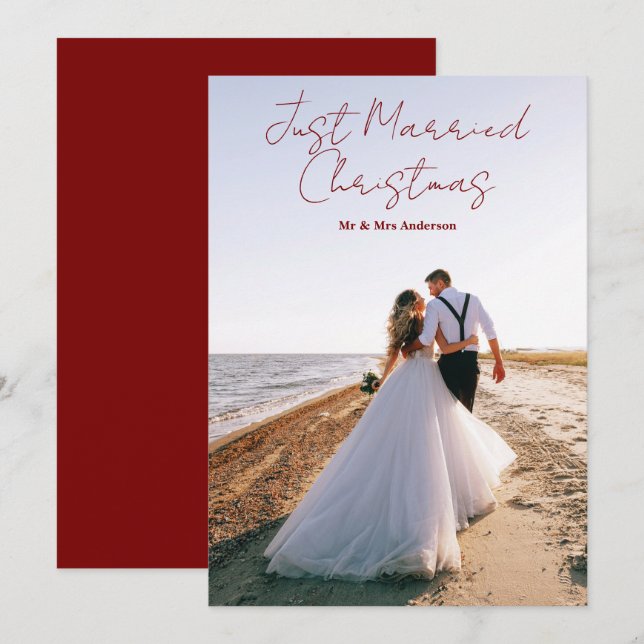 Cartão De Festividades Just Married Christmas Greetings Customize Photo (Frente/Verso)