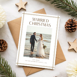 Cartão De Festividades Just Married Newlywed Couple Beach Photo Christmas