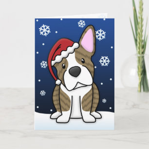 Cartão De Festividades Kawaii Brindle Boston Terrier Christmas Card