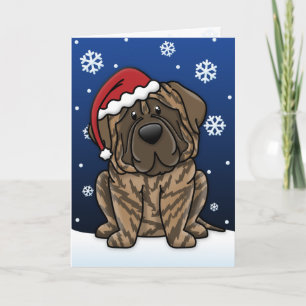 Cartão De Festividades Kawaii Brindle Mastiff Christmas Card
