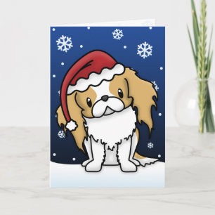 Cartão De Festividades Kawaii Red & White Japanese Chin Christmas Card