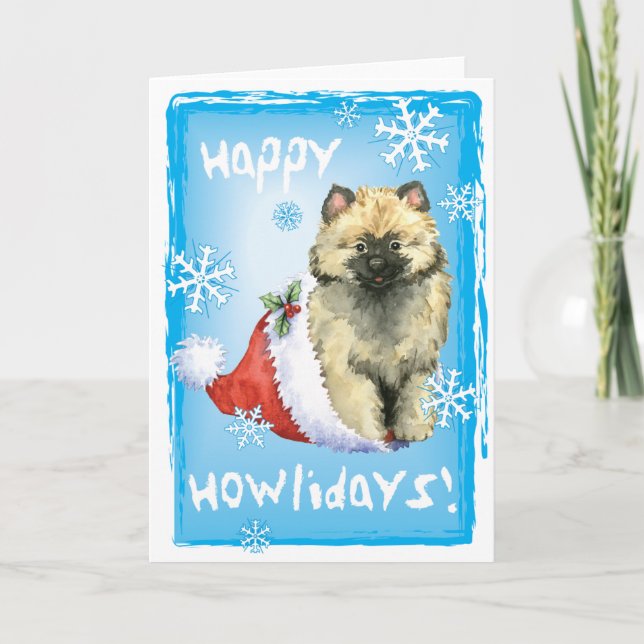 Cartão De Festividades Keeshond feliz de Howliday (Frente)