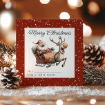 Cartão De Festividades Kids Classroom Santa In His Sleigh<br><div class="desc">Who said Christmas cards have to be boring? Let your child's personality shine through these unique,  customized cards,  featuring santa and one of his festive reindeers on santas sleigh. Perfect for sharing heartfelt wishes and roaring up friendships this festive season. Remember,  every card is more special when it’s personalized.</div>