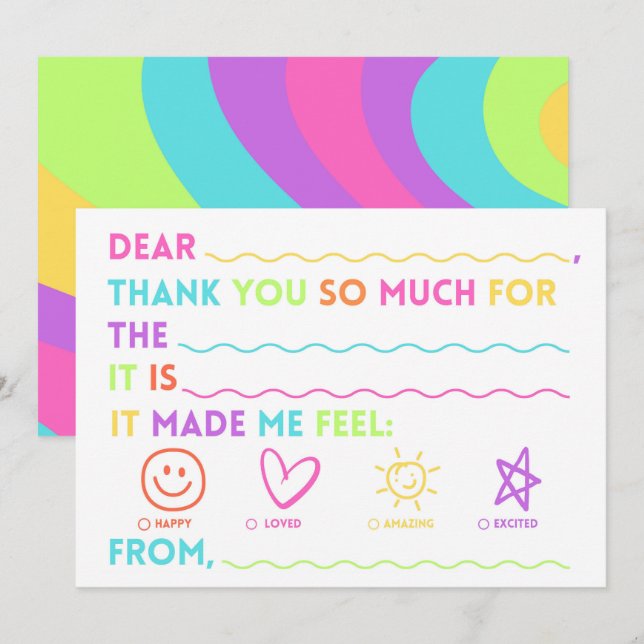 Cartão De Festividades Kids Classroom Thank You Cards | Fill In The Blank (Frente/Verso)