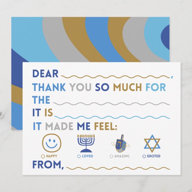 Cartão De Festividades Kids Hanukkah Thank You Cards | Fill In The Blank (Frente/Verso)