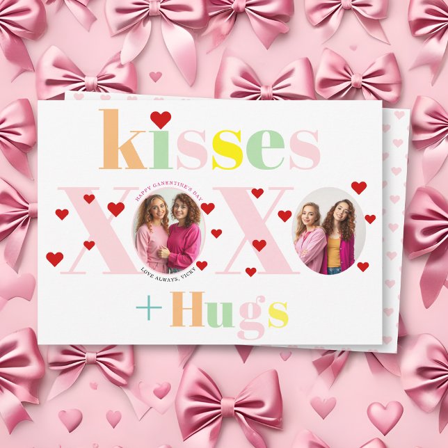 Cartão De Festividades Kisses, love, hugs typography photo Galentines Day (Criador carregado)
