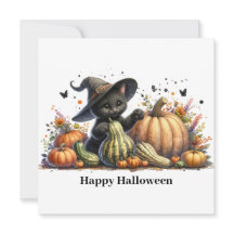 Kitten da Bruxa Negra de Halloween com Abóboras Ca