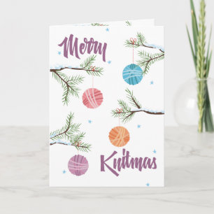 Cartão De Festividades Knitting ball of yarn ornaments Christmas card