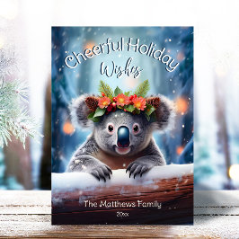 Cartão De Festividades Koala Bear Snowy Winter Forest Feliz Natal