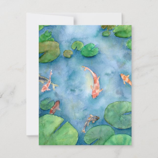 Cartão De Festividades Koi Fish Pond watercolor (Frente)