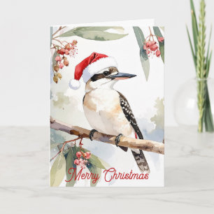 Cartão De Festividades Kookaburra australiano chapéu de Papai Noel Feliz 