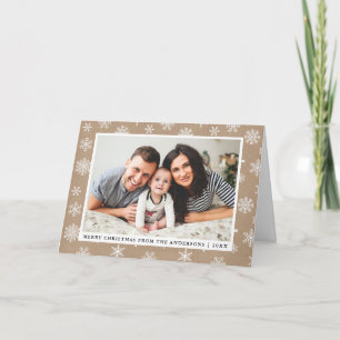 Cartão De Festividades Kraft Merry Christmas Family Photo Snowflakes Fold