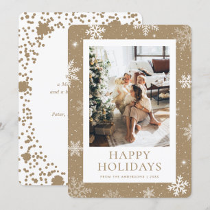 Cartão De Festividades Kraft Paper Happy Holidays Snowflake Foto de neve