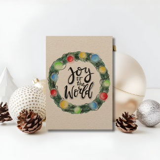 Cartão De Festividades Kraft Paper Joy to the World Wreath
