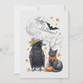 Cartão De Festividades Krähe & Katze Herbst Halloween Karte Grußkarte