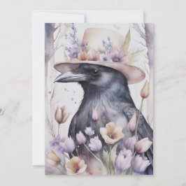 Cartão De Festividades Krähe Rabe Crow mit Hut und Blumen Watercolor