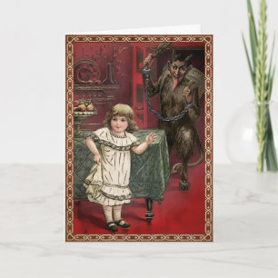 Cartão De Festividades Krampus e Criança Antigos