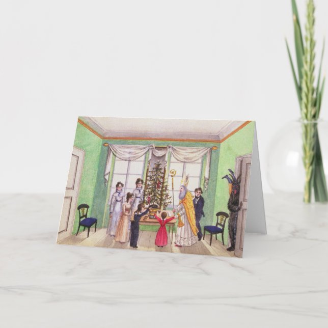 Cartão De Festividades Krampus e São Nicolau do jornal de Carl (Frente)