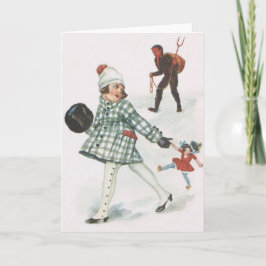 Cartão De Festividades Krampus Perseguindo uma Menina com Boneca