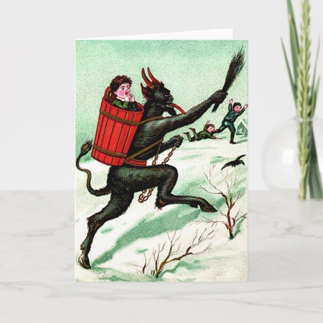 Cartão De Festividades Krampus que persegue a neve má do inverno das (Frente)
