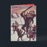 Cartão De Festividades Krampus que pune a neve das crianças<br><div class="desc">Impressão do Natal de Krampus do vintage</div>