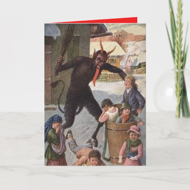 Cartão De Festividades Krampus que pune o inverno das crianças do rapto (Frente)