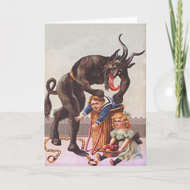 Cartão De Festividades Krampus Sequestrando Crianças (Frente)