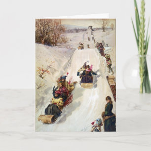 Cartão De Festividades KRW Vintage Tobogganing 1886 Holiday Card