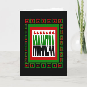 Cartão De Festividades Kwanzaa divide-se com 7 chamas e imagens decoradas